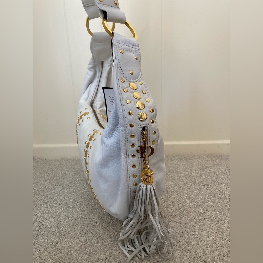NWT ✨ Y2K Junior Drake White Leather Gold Studded Hobo Handbag Purse Bag - Picture 2 of 15